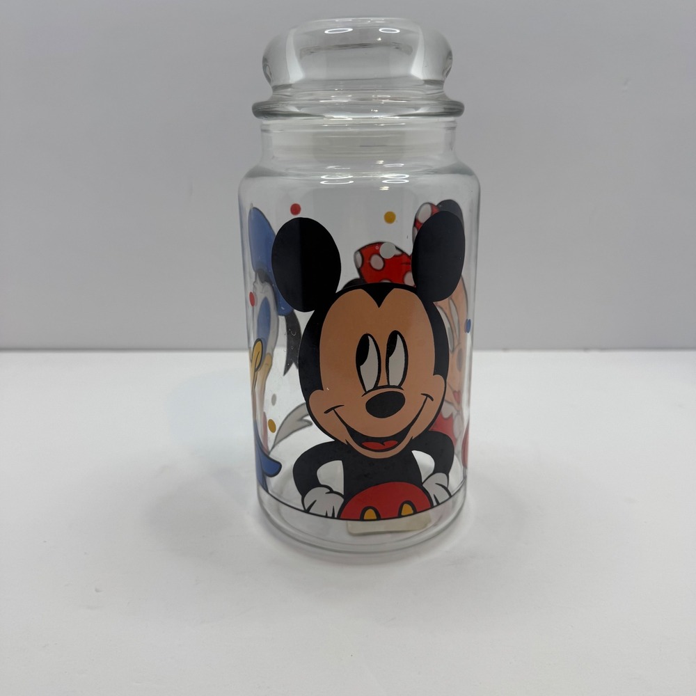 Disney Anchor Hocking Glass Jar Mickey Minnie Donald 8.5" Clear Storage USA